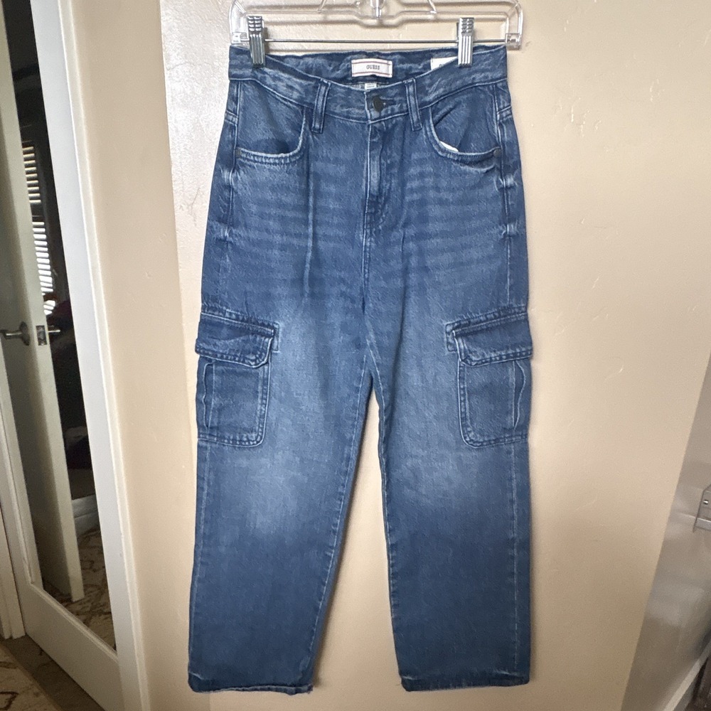 Guess Boys Oversized Fit Cargo Jeans Blue Denim Size 12